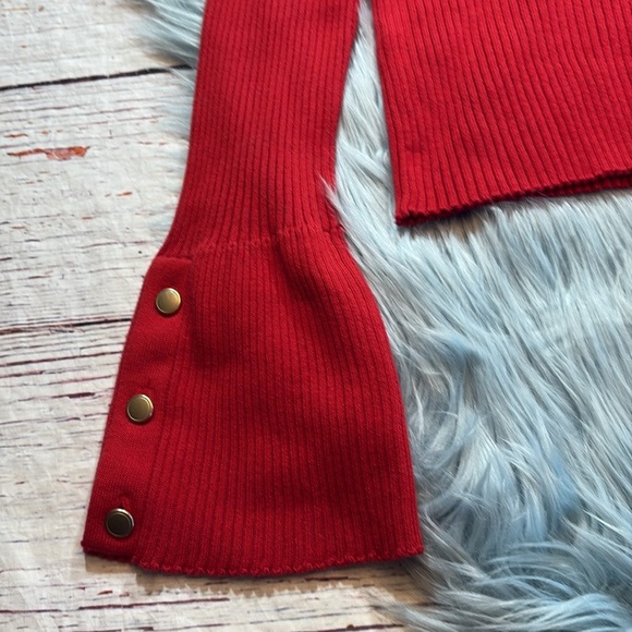 Anthropologie Maeve Bell Sleeve Red Polo Ribbed Crop Length Sweater sz S - Picture 9 of 13